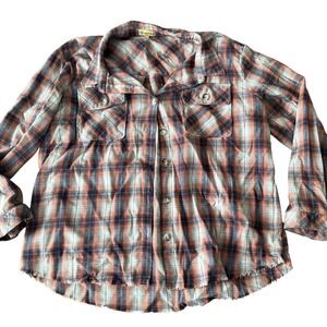 Democracy Women's Plaid Flannel Shirt Shacket Sz XL Raw Hem Pockets XL